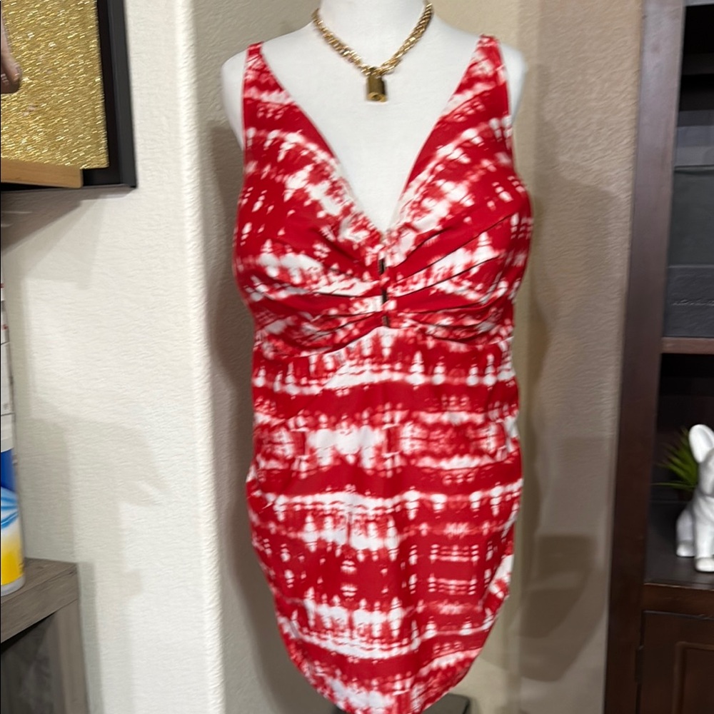 Cacique Red Tie-Dye Swim Top underwire 44DDD